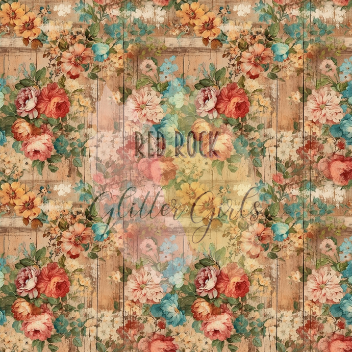 Distressed Wood Floral 2