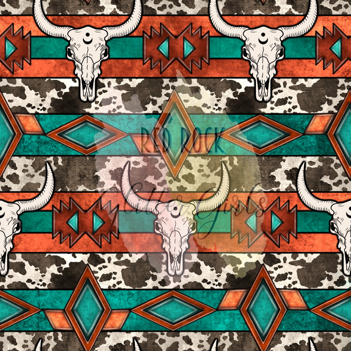 Native Aztec Teal & Burnt Orange Skulls