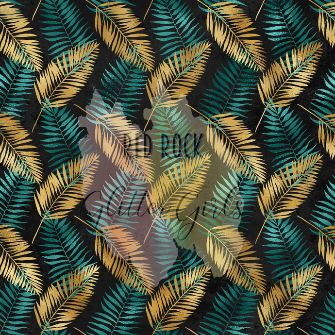 Tiger Black Teal & Gold Leaf