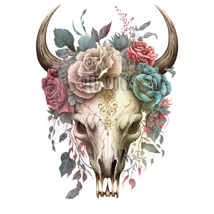 Floral Boho Skull 2 - Clear Cast