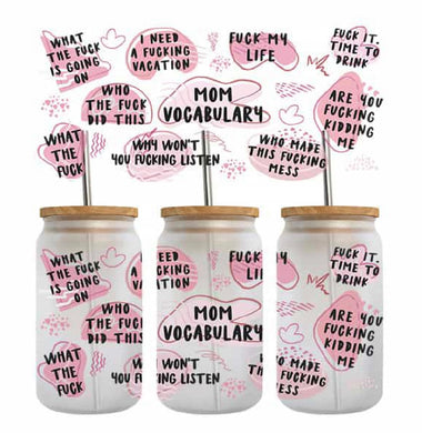 Pink MOM VOCABULARY 16 OZ UV DTF CUP WRAP