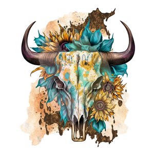Teal Skull and Sunflowers - Clear Cast