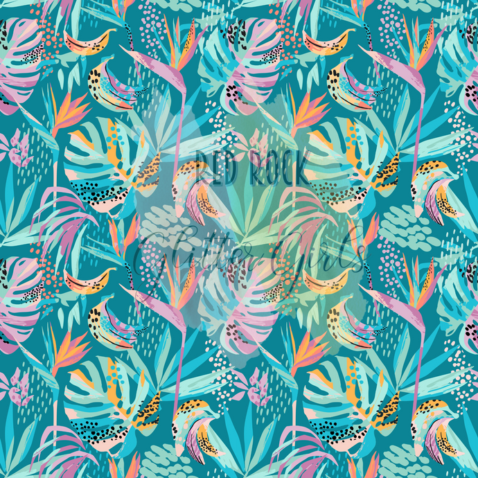 Tropical Water Color Muted Teal Monstera
